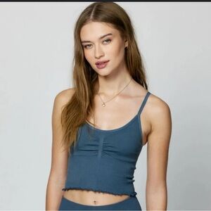 Spiritual Gangster NEW XS/S Hart Crop Tank Deep Sea Blue